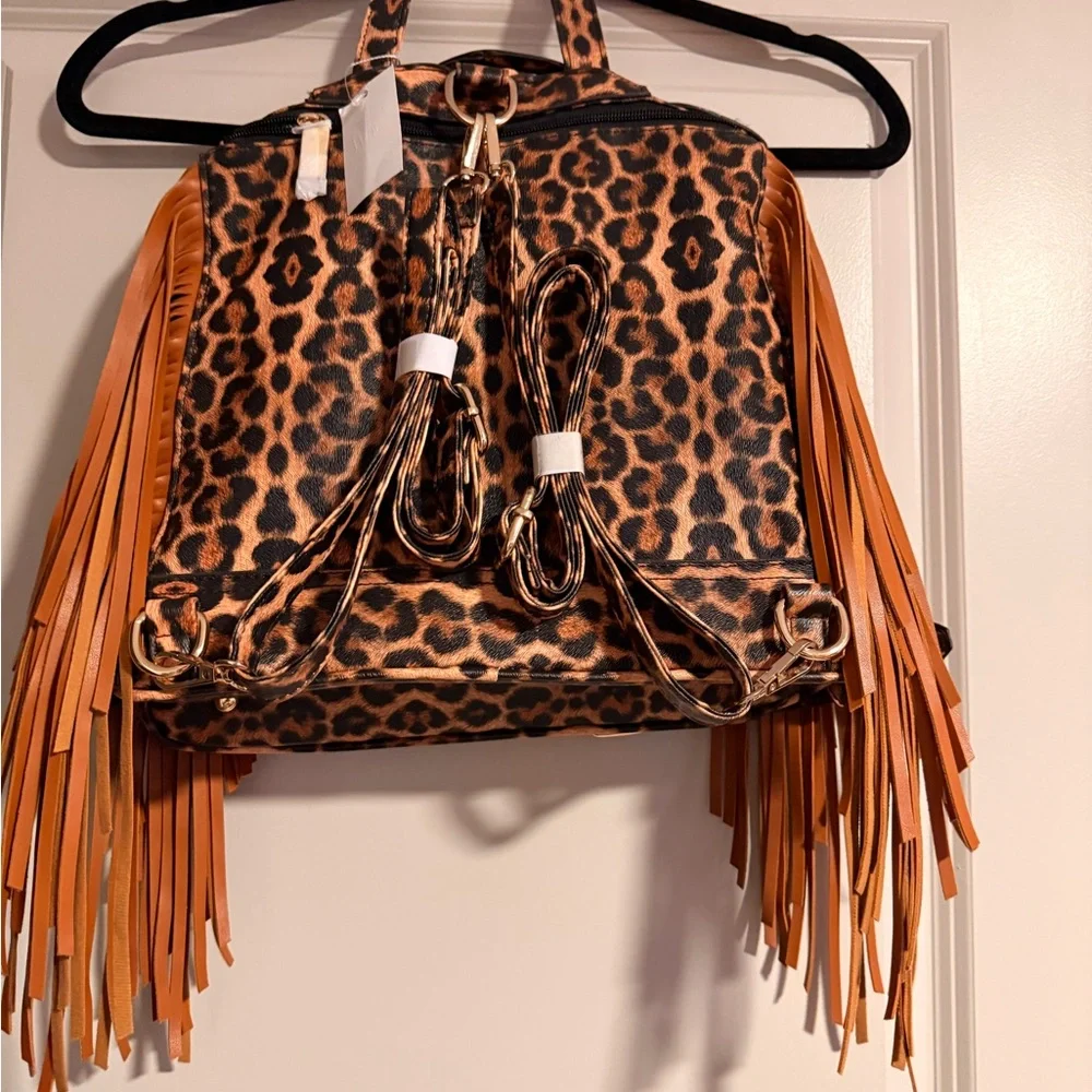 🐈NWT Vegan Leopard Backpack with Fringe🐈 - Picture 3 of 7